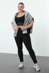 Trendyol Curve Black Brush Scuba Tam Size Sports Leggings