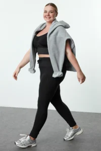 Trendyol Curve Black Brush Scuba Tam Size Sports Leggings - Image 2