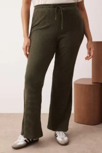 Trendyol Curve Khaki High Waist Ribbed Knitting flared leg Plus Size Leggings with Bow Detail on Waist - Image 3