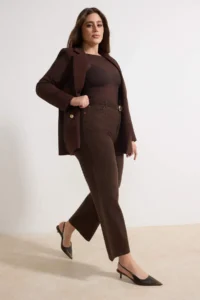 Trendyol Curve Brown Yüksel Waist Stoned 100% Cotton Non-Stretch Straight Fit plus size jeans - Image 2