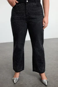 Trendyol Curve Anthracite Yüksel Waist Stone Straight Fit plus size jeans