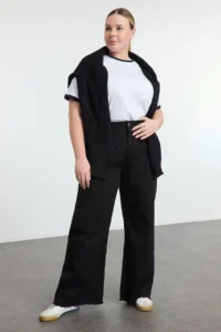 Trendyol Curve Black High Waist Wide Leg 100% Cotton Plus Size Wide Leg jeans
