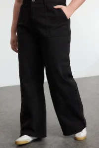 Trendyol Curve Black High Waist Wide Leg 100% Cotton Plus Size Wide Leg jeans - Image 4