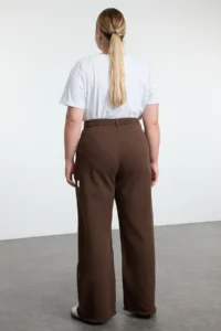 Trendyol Curve Brown High Waist Wide Leg 100% Cotton Non-Stretch Plus Size Wide Leg jeans - Image 5