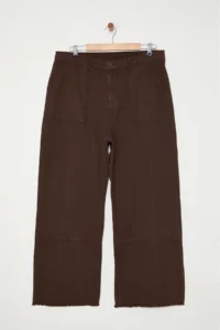 Trendyol Curve Brown High Waist Wide Leg 100% Cotton Non-Stretch Plus Size Wide Leg jeans - Image 6