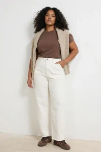 Trendyol Curve Ecru High Waist Wide Leg 100% Cotton Non-Stretch Plus Size Wide Leg jeans