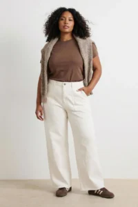 Trendyol Curve Ecru High Waist Wide Leg 100% Cotton Non-Stretch Plus Size Wide Leg jeans - Image 2