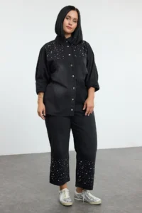 Trendyol Curve Anthracite High Waist Bali Elastic Stone Straight Fit plus size jeans - Image 3