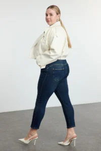 Trendyol Curve Dark Blue High Waist Flexible/Strecth skinny plus size jeans - Image 3