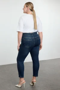 Trendyol Curve Dark Blue High Waist Flexible/Strecth skinny plus size jeans - Image 6