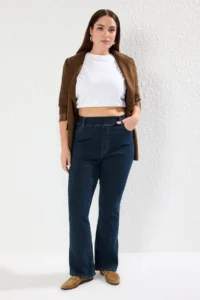 Trendyol Curve Dark Blue Elastic Waist flared leg comfort/Middle Flexible Flare Fit plus size jeans