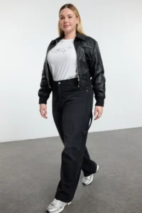 Trendyol Curve Black High Waist Beli Adjustable 100% Cotton Non-Stretch Baggy Fit Jeans