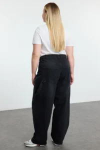 Trendyol Curve Black High Waist Beli Adjustable 100% Cotton Non-Stretch Baggy Fit Jeans - Image 5