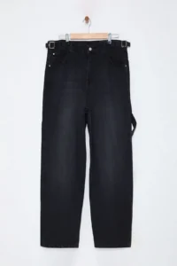 Trendyol Curve Black High Waist Beli Adjustable 100% Cotton Non-Stretch Baggy Fit Jeans - Image 6