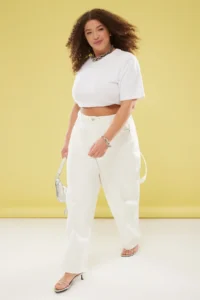 Trendyol Curve Ecru High Waist Beli Adjustable 100% Cotton Non-Stretch Baggy Fit Plus Size Jeans