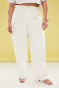 Trendyol Curve Ecru High Waist Beli Adjustable 100% Cotton Non-Stretch Baggy Fit Plus Size Jeans - Image 3