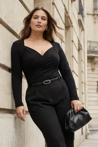 Trendyol Curve Black  Double breasted Yaka bodycone Plus Size snaps Bodysuit