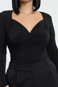 Trendyol Curve Black  Double breasted Yaka bodycone Plus Size snaps Bodysuit - Image 4