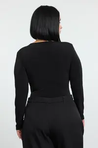 Trendyol Curve Black  Double breasted Yaka bodycone Plus Size snaps Bodysuit - Image 6