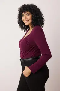 Trendyol Curve Plum Double breasted Yaka bodycone Plus Size snaps Bodysuit - Image 2