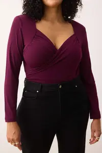Trendyol Curve Plum Double breasted Yaka bodycone Plus Size snaps Bodysuit - Image 3