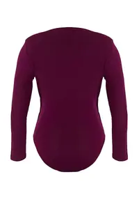 Trendyol Curve Plum Double breasted Yaka bodycone Plus Size snaps Bodysuit - Image 6