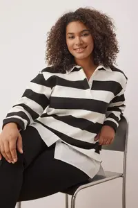 Trendyol Curve Black-White Striped Knitting Plus Size Sweatshirt