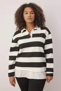 Trendyol Curve Black-White Striped Knitting Plus Size Sweatshirt - Image 2