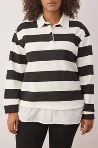 Trendyol Curve Black-White Striped Knitting Plus Size Sweatshirt - Image 3