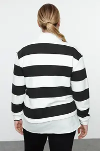 Trendyol Curve Black-White Striped Knitting Plus Size Sweatshirt - Image 9