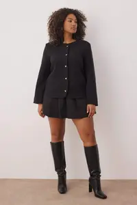 Trendyol Curve Black Heart buttoned Crew Neck Plus Size Jacket