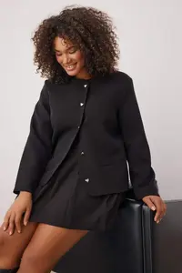 Trendyol Curve Black Heart buttoned Crew Neck Plus Size Jacket - Image 2