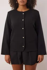 Trendyol Curve Black Heart buttoned Crew Neck Plus Size Jacket - Image 3