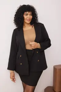 Trendyol Curve Black Oversized/Bol Kesim Lined buttoned Weaving Plus Size Blazer Jacket - Image 2