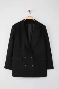 Trendyol Curve Black Oversized/Bol Kesim Lined buttoned Weaving Plus Size Blazer Jacket - Image 5