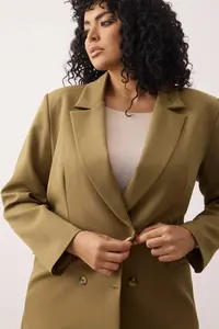 Trendyol Curve Khaki Oversized/Bol Kesim Lined buttoned Weaving Plus Size Blazer Jacket - Image 2
