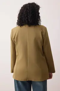 Trendyol Curve Khaki Oversized/Bol Kesim Lined buttoned Weaving Plus Size Blazer Jacket - Image 4
