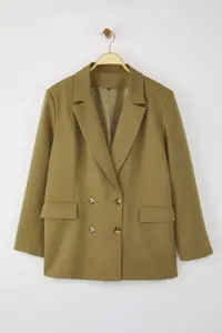 Trendyol Curve Khaki Oversized/Bol Kesim Lined buttoned Weaving Plus Size Blazer Jacket - Image 5