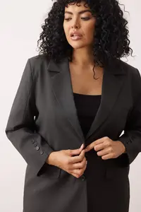 Trendyol Curve Anthracite Premium Oversized/Bol Kesim Lined Weaving Blazer Jacket - Image 2