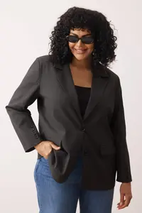 Trendyol Curve Anthracite Premium Oversized/Bol Kesim Lined Weaving Blazer Jacket - Image 3