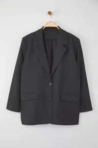Trendyol Curve Anthracite Premium Oversized/Bol Kesim Lined Weaving Blazer Jacket - Image 5