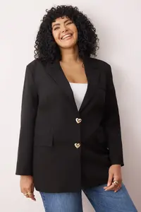 Trendyol Curve Black Oversized/Bol Kesim buttoned Weaving Plus Size Blazer Jacket - Image 2