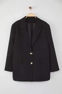 Trendyol Curve Black Oversized/Bol Kesim buttoned Weaving Plus Size Blazer Jacket - Image 5