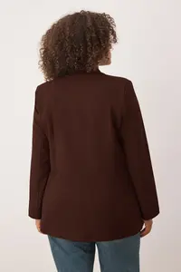 Trendyol Curve Brown Lined Double breasted Kapama Weaving Blazer Jacket - Image 4