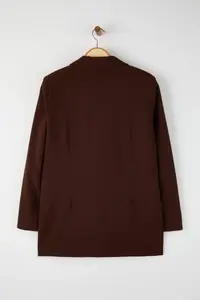 Trendyol Curve Brown Lined Double breasted Kapama Weaving Blazer Jacket - Image 8