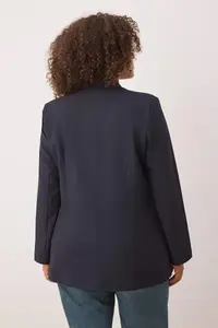 Trendyol Curve Navy Blue Lined Double breasted Kapama Weaving Blazer Jacket - Image 4