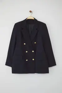 Trendyol Curve Navy Blue Lined Double breasted Kapama Weaving Blazer Jacket - Image 5