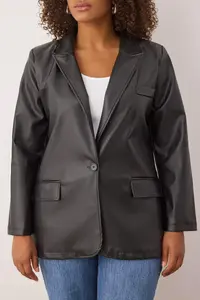 Trendyol Curve Black  Plus Size Weaving Faux Leather Blazer Jacket - Image 3