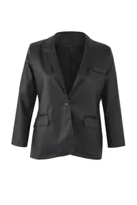 Trendyol Curve Black  Plus Size Weaving Faux Leather Blazer Jacket - Image 5