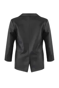 Trendyol Curve Black  Plus Size Weaving Faux Leather Blazer Jacket - Image 7